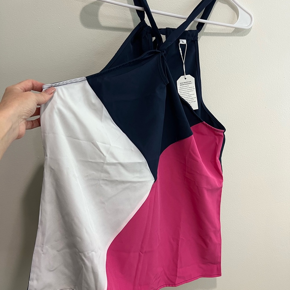 Colorblock Halter Top in Pink, White, and Navy